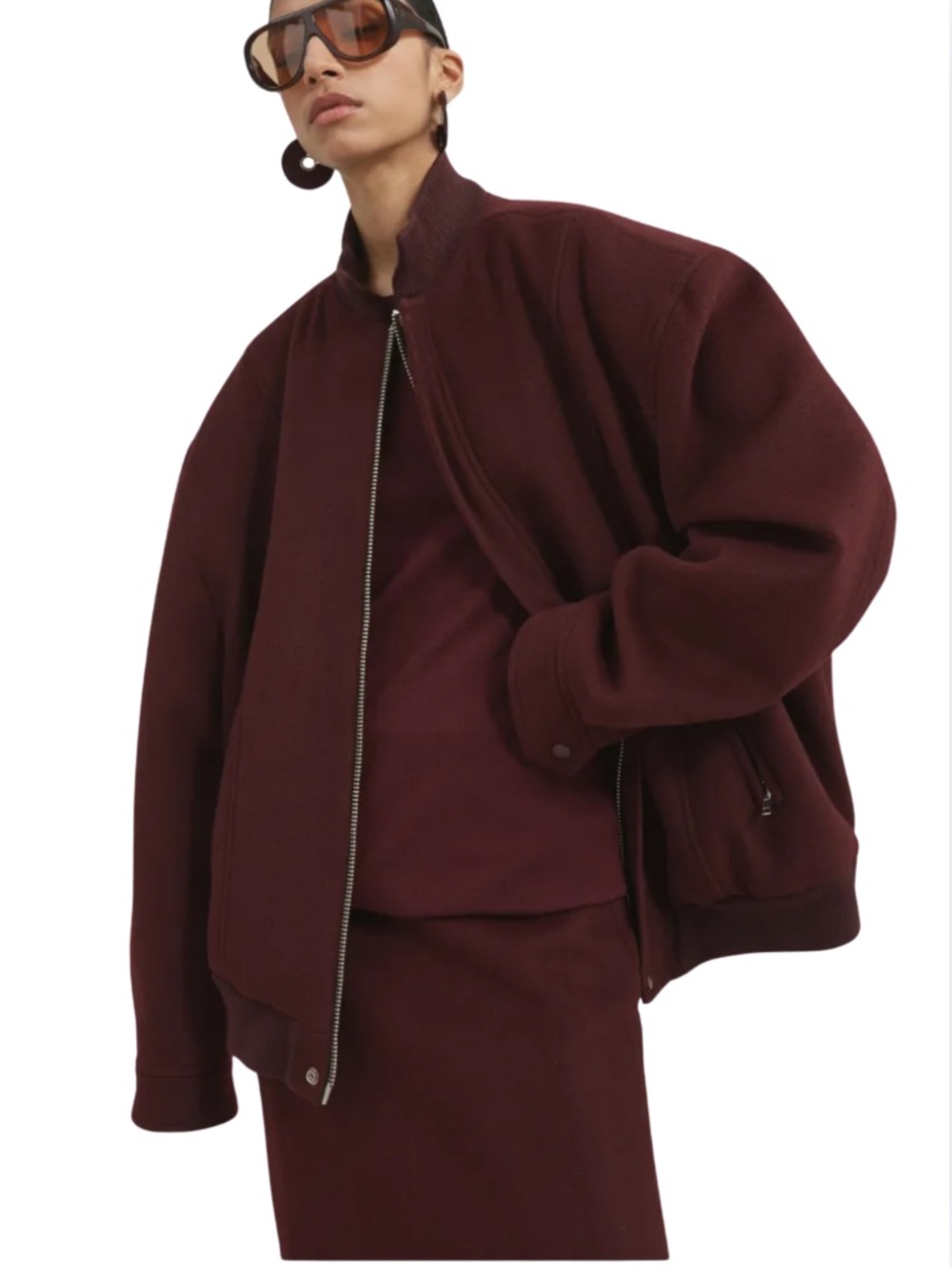 The Frankie Shop Arley Oversized Burgundy Wool bomber Jacket EUC $299 XS/S